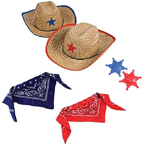 Novelty Treasures Costume Play Set Child Western Cowboy Hat Plastic Sheriff Badge and Matching Bandana Scarf (2 Sets)