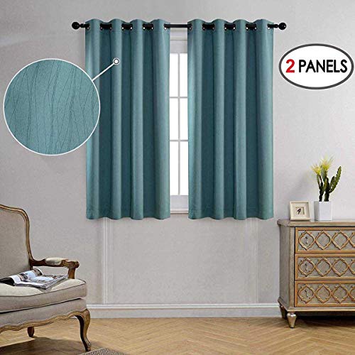 Miuco Blackout Curtains Room Darkening Textured Grommet For Window Treatment 2 Panels 52x63 Inch Long Teal Miuco Blackout Curtains Room, Teal Grommet Curtains