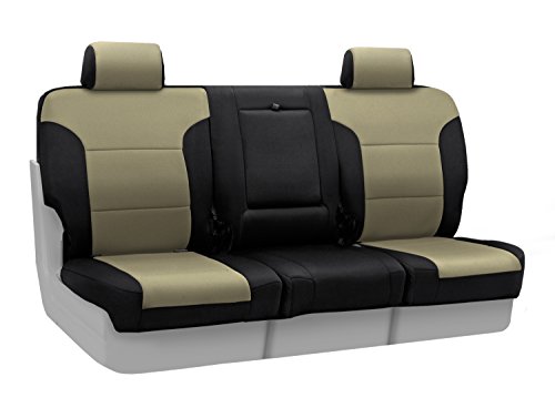 Coverking Custom Fit Front 40/20/40 Bench Seat Cover for Select Chevrolet Silverado 2500 HD/3500 Models - Neoprene (Tan with Bla