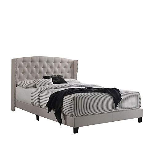 Benjara Wooden California King Platform Bed With Wingback Padded Headboard Beige Benjara Wooden California King Platform, California King Platform Bed Frame Wooden