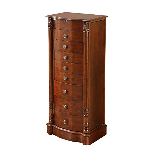 Mixcept Jewelry Cabinet Armoire Lockable Chest Stand with Mirror, Wooden, Walnut