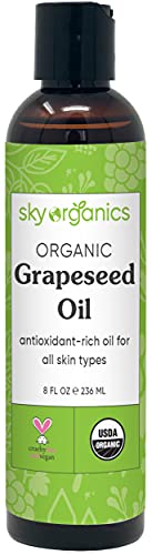 USDA Certified Organic Grapeseed Oil by Sky Organics (8oz) 100% Pure,  Natural & Cold-Pressed Grapeseed Oil - Ideal for M
