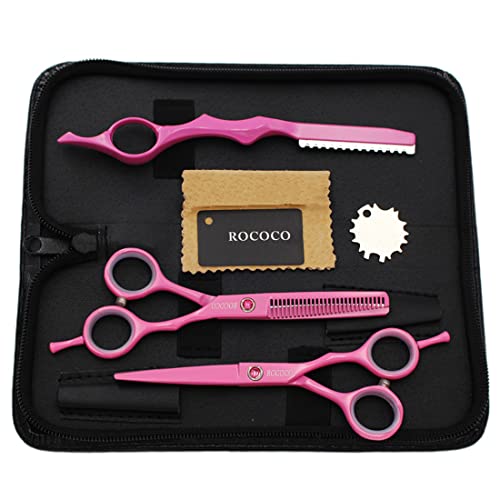 Rococo ROCOCO Professional  inch Pink Salon Hair Cutting Scissors and  Hair Thinning Shears with Razor for Female Hairdresser(Pink)