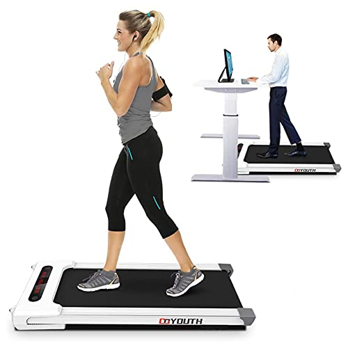 GOYOUTH 2 in 1 Under Desk Electric Treadmill Motorized Exercise Machine with Wireless Speaker, Remote Control and LED Display, W