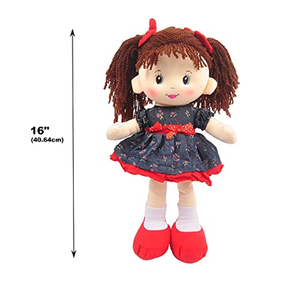 Linzy Plush 16 Libby Soft Plush Rag Doll with Navy Blue Dress and Printed  Magenta Roses,