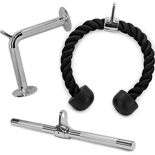 Yes4All Combo Tricep Rope, V-Shaped Bar & Revolving / Rotating Straight Bar – V-Shaped Press Down Bar – Tricep Rope Pull Down –
