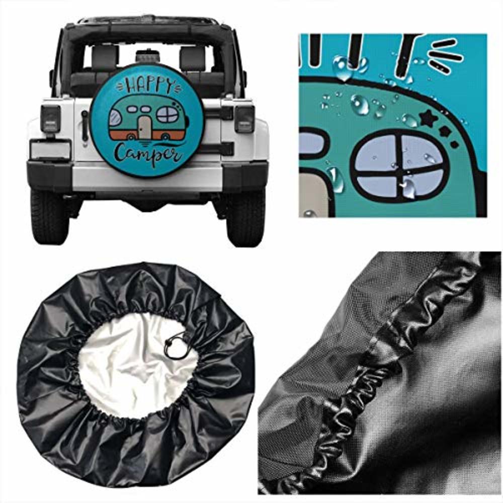 PINE-TREE-US Happy Camping Funny Spare Wheel Tire Cover Waterproof  Dust-Proof Fit for Trailer,