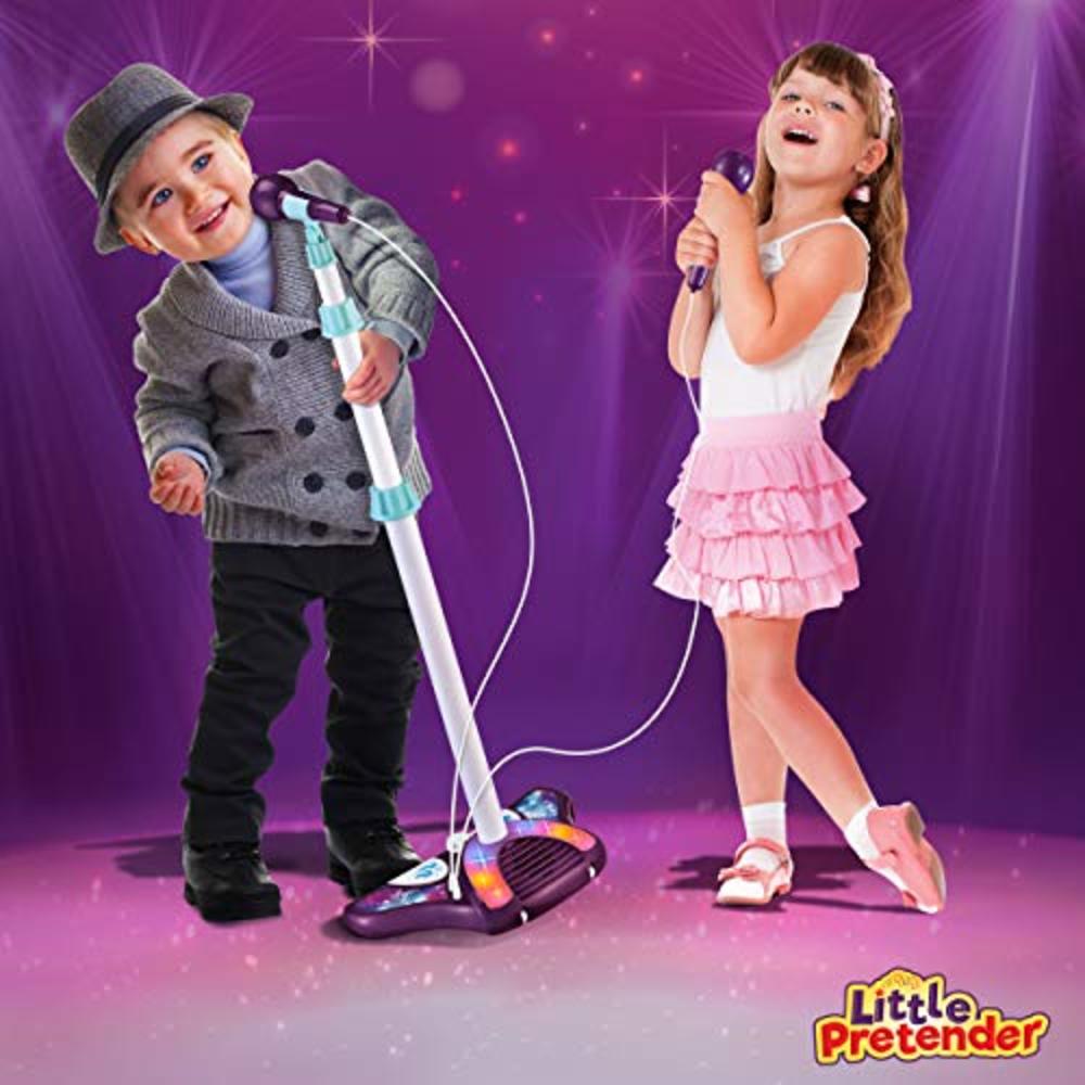 Little Pretender L P Kids Karaoke Machine with 2 Microphones and Adjustable Stand, Music Sing Along with Flashing Stage Lights and Pedals for Fun