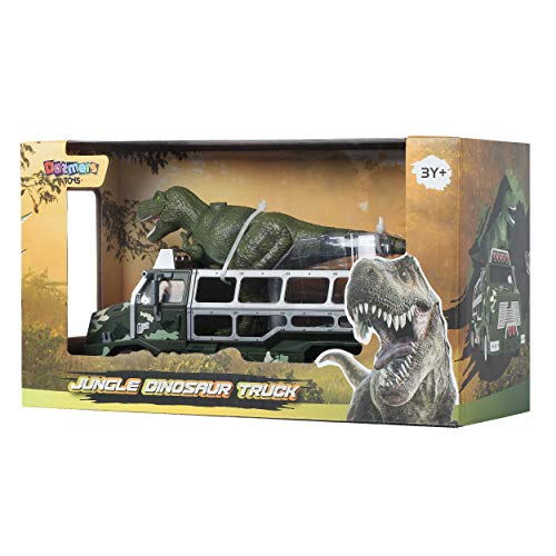 Build Me Dinosaur Toys Die-cast Transporter Jungle Truck and 9 Inch Tall Tyrannosaurs Rex Dinosaur Toy - Growls and Moves as The Dino Tru