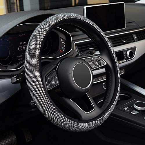KAFEEK Diamond Steering Wheel Cover with Bling Bling Crystal Rhinestones, Universal 15 inch Anti-Slip,Black Diamond