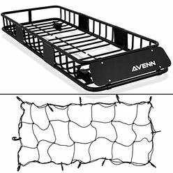 AVENN Rooftop Cargo Carrier with Basket & Net, Heavy Duty Weather Resistant Top Mount Roof Rack, Luggage & Camping Gear Storage