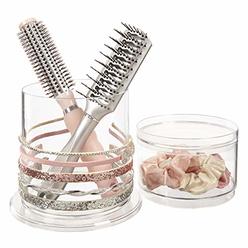 STORi Stackable Clear Plastic Headband and Hairbrush Holder with Accessory Compartment and Lid