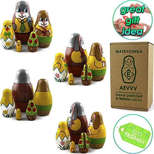 MATRYOSHKA&HANDICRAFT Matryoshka Russian Nesting Dolls - Baby Stuffers  Easter Gifts Toys - Easter Bunny Rabbit Decorations