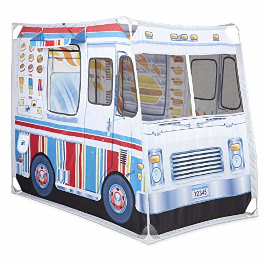 Melissa & Doug Food Truck Fabric Play Tent Playhouse and Storage Tote – Ice Cream on 1 Side, BBQ on The Other