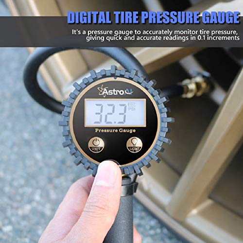 AstroAI ATG250 Digital Tire Inflator with Pressure Gauge, 250 PSI Air Chuck and Compressor Accessories Heavy Duty with Rubber Ho