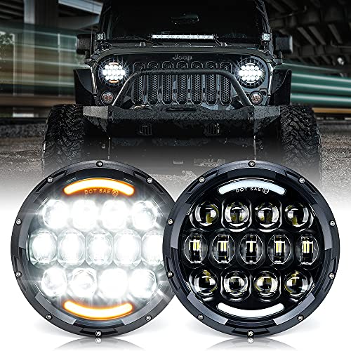 Xprite 105W CREE LED Headlights with Hi/Lo Beam, DRL and Amber Turn Signal, 7 inch Round Headlights Compatible with Jeep Wrangle