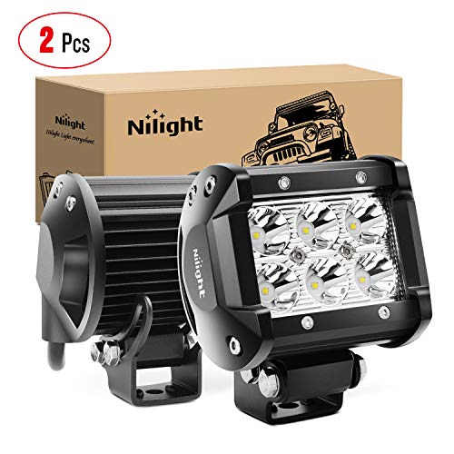 Nilight 2PCS 18W 1260lm Spot Driving Fog Light Off Road Led Lights Bar Mounting Bracket for SUV Boat 4 Jeep Lamp,2 years Warrant