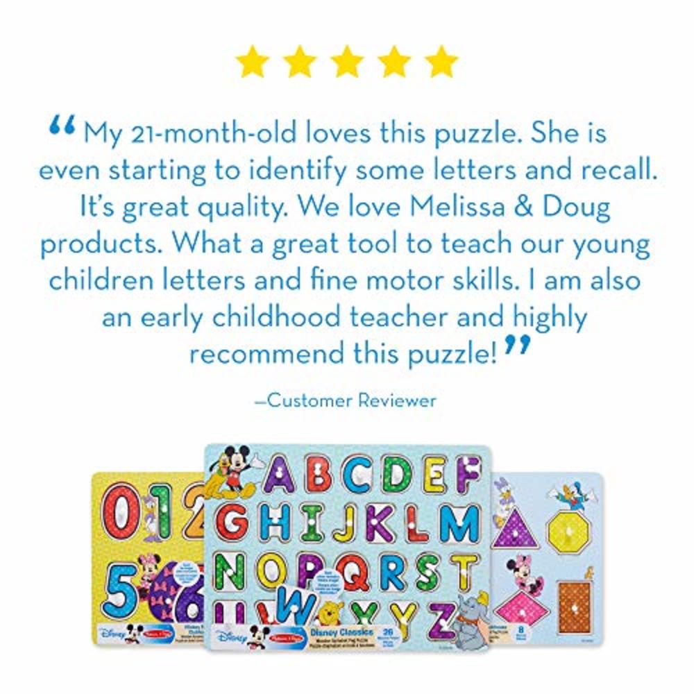 Melissa & Doug Disney Wooden Peg Puzzles Set: Letters, Numbers, and Shapes and Colors
