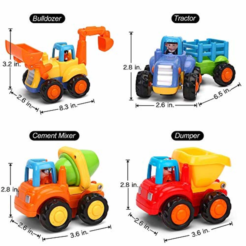 Yiosion Push and Go Friction Powered Cars Construction Vehicles Toy Set Tractor Bulldozer Mixer Truck Dumper for 1 2 3 Year Old