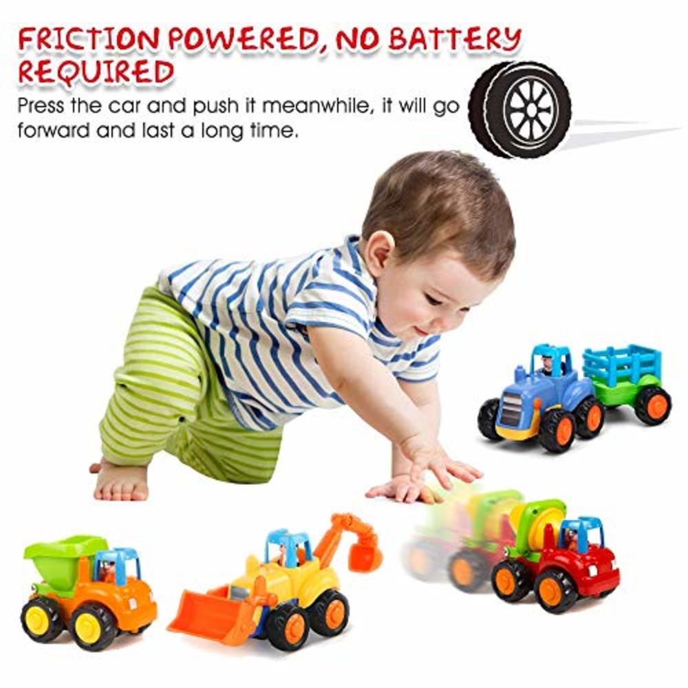 Yiosion Push and Go Friction Powered Cars Construction Vehicles Toy Set Tractor Bulldozer Mixer Truck Dumper for 1 2 3 Year Old
