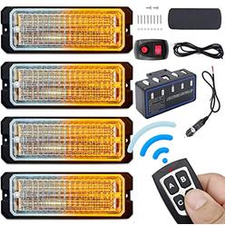 EASE2U E Led Strobe Lights for Trucks 12-24V 32-LED with Switch and Remote Control - 4PCS (White Amber, Switch and Remote Control)