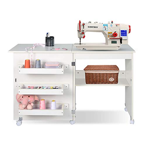 Charahome Folding Sewing Table Multifunctional Machine Cart Craft Cabinet With Storage Shelves Portable Rolling Charahome Folding Sewing Table, Sewing Machine Furniture Uk