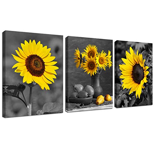 BLUE RED CYAN Sunflower Decor Framed Wall Art - Black and ...