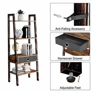 Rolanstar Ladder Shelf With Drawer, Metal Ladder Bookcase With Drawers