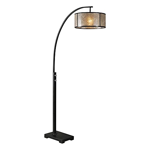 Bronze Boom Arc Floor Lamp With Linen Shade Bronze Boom Arc Floor Lamp With Linen Shade, Franklin Iron Works Arcos Bronze Arch Floor Lamp