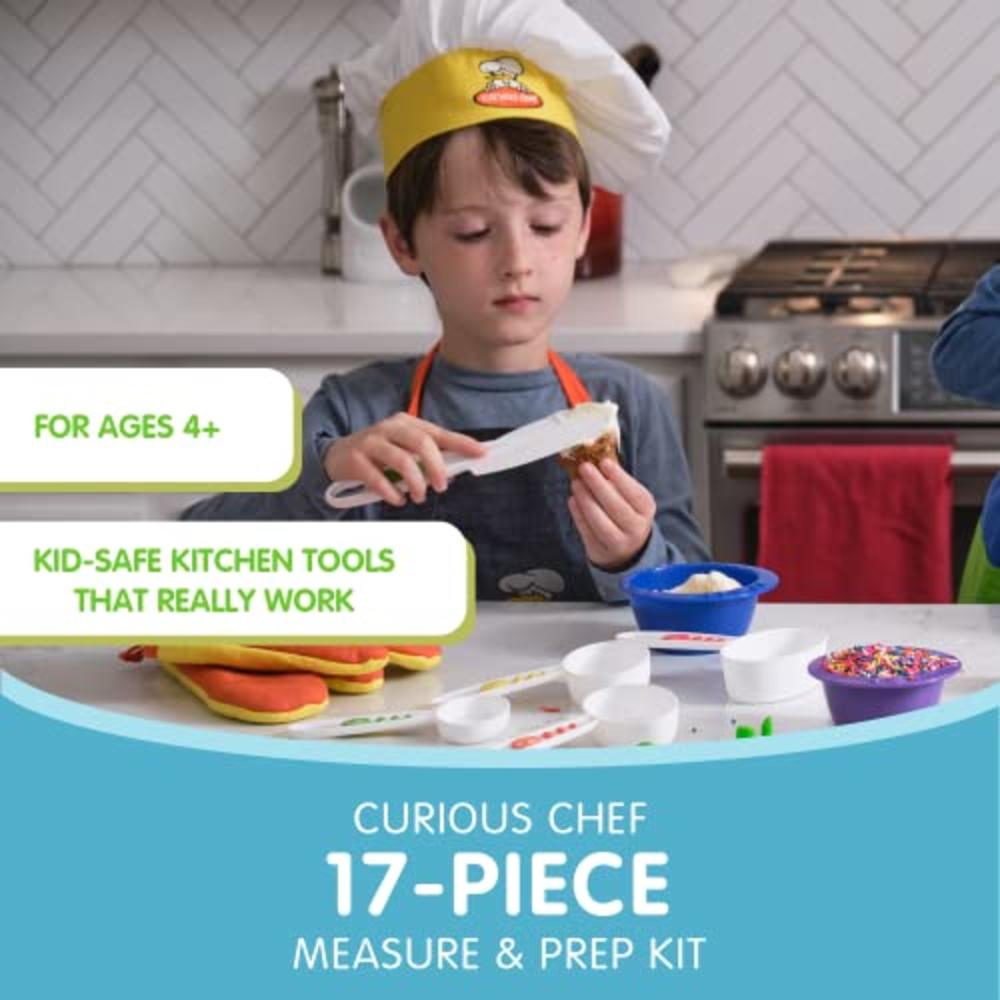 Curious Chef Kids Cookware - 17-Piece Measure & Prep Kit I Real Utensils, Dishwasher Safe, BPA-Free I Includes Measuring Cups & 