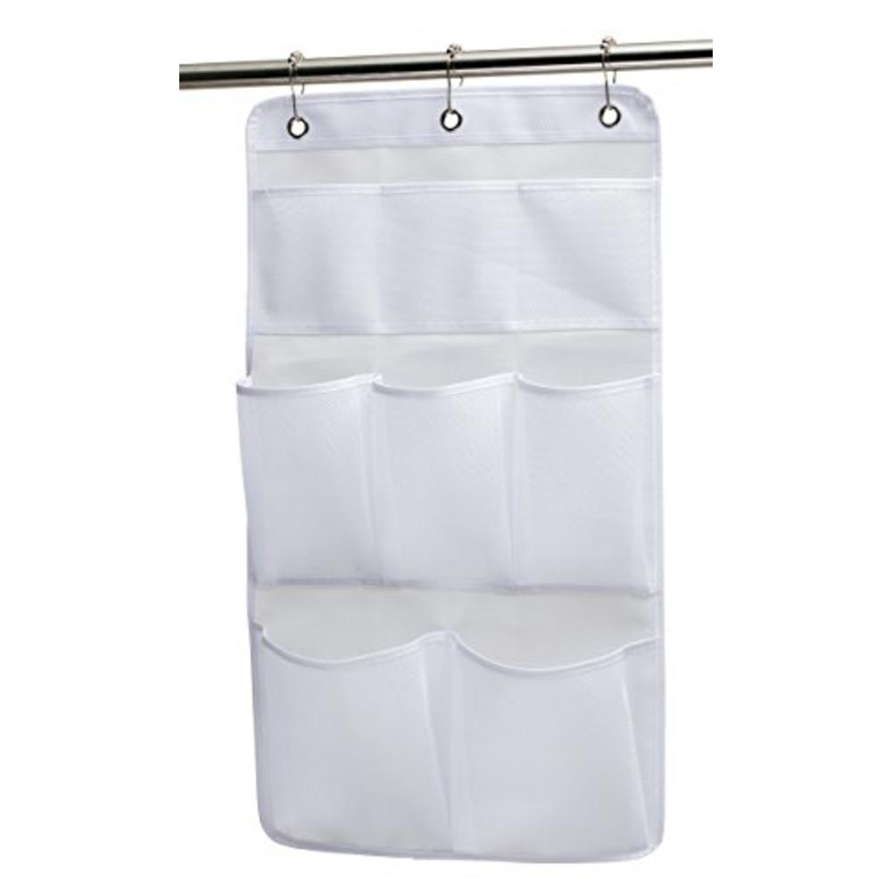 KIMBORA Mesh Shower Organizer Hanging Bathroom Caddy 8 Pockets Hang Curtain Rod with 3 Rings