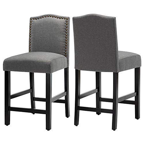 Lsspaid 24 Inch Fabric Counter Backed Bar Stools Kitchen Island Wood Dining Chairs With Nailhead Trim And Rubber Legs Gray Set Of Lsspaid 24 Inch Fabric Counter Backed, 24 Inch Counter Height Dining Chairs