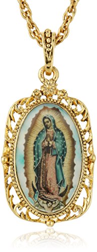 Symbols of Faith Inspirations 14k Gold-Dipped Enamel Lady of Guadalupe Medallion Pendant Necklace