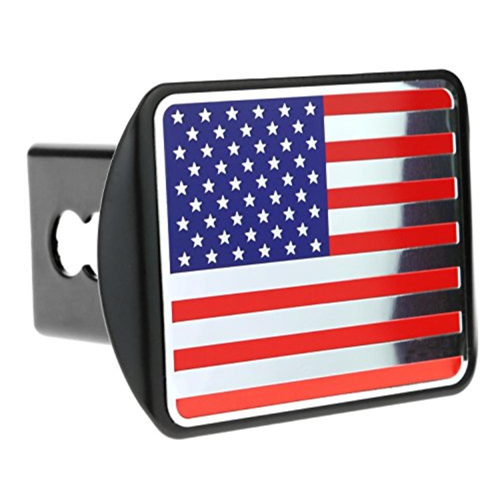 eVerHITCH USA Stainless Steel Embossed Flag Metal Hitch Cover Fits 2" Receivers