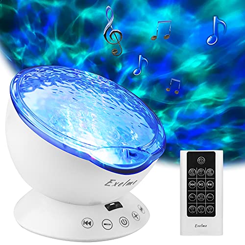 Exelme Night Light Projector Ocean Wave - Sound Machine with Soothing Nature Noise and Relaxing Light Show - Color Changing Wave