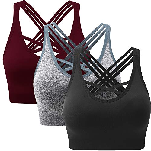 ANGOOL Strappy Sports Bras for Women - Medium Support Wirefree Yoga Bra  Activewear 3 Pack