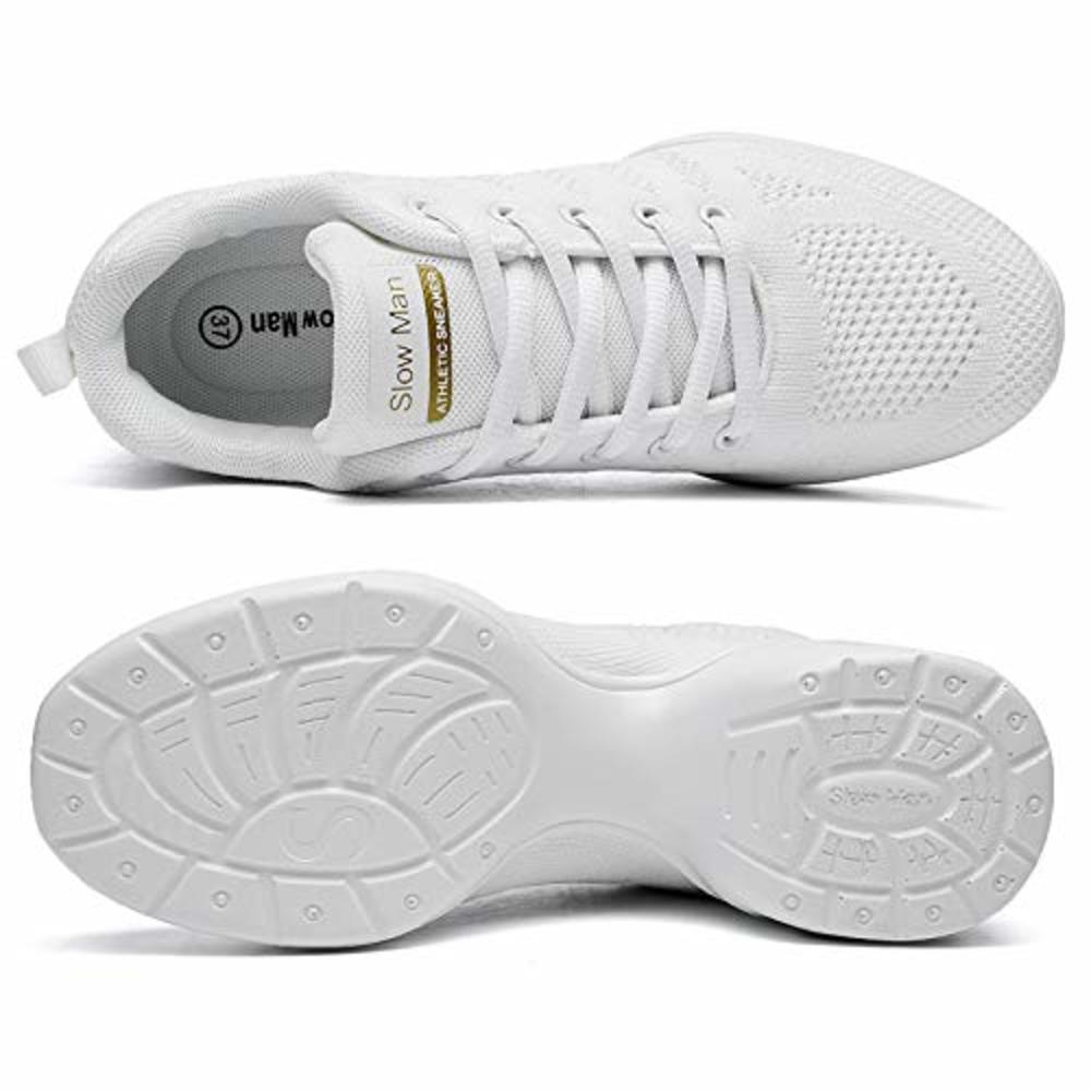 Slow Man Womens Jazz Shoes Lace-up Sneakers - Breathable Air Cushion Lady Split Sole Athletic Walking Dance Shoes Platform White,10