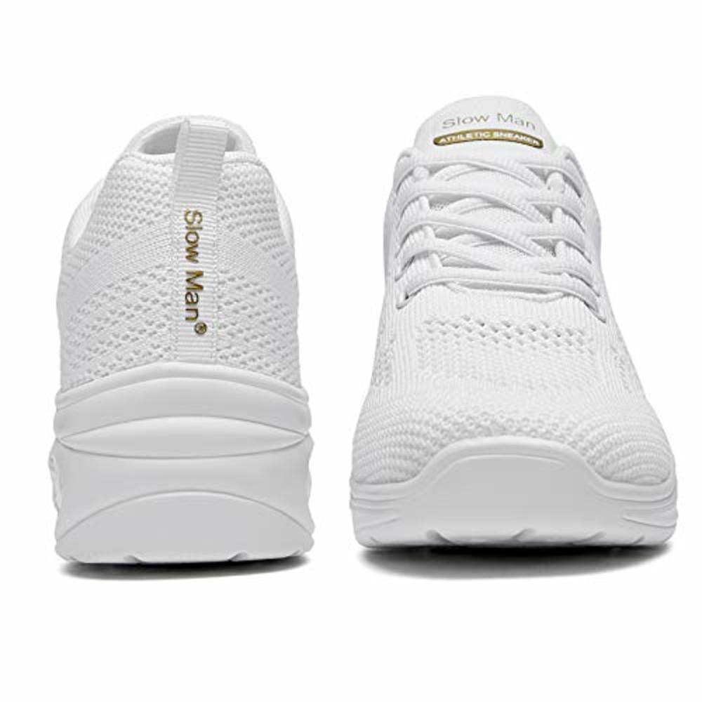 Slow Man Womens Jazz Shoes Lace-up Sneakers - Breathable Air Cushion Lady Split Sole Athletic Walking Dance Shoes Platform White,10