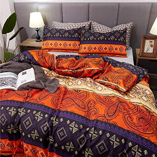 LAMEJOR Duvet Cover Sets Queen Size Bohemia Exotic Pattern Vibrant Color Luxury Soft Bedding Set Comforter Cover(1 Duvet Cover+2