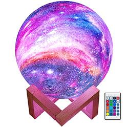 BRIGHTWORLD Moon Lamp Kids Night Light Galaxy Lamp 5.9 inch 16 Colors LED 3D Star Moon Light with Wood Stand, Remote & Touch Con