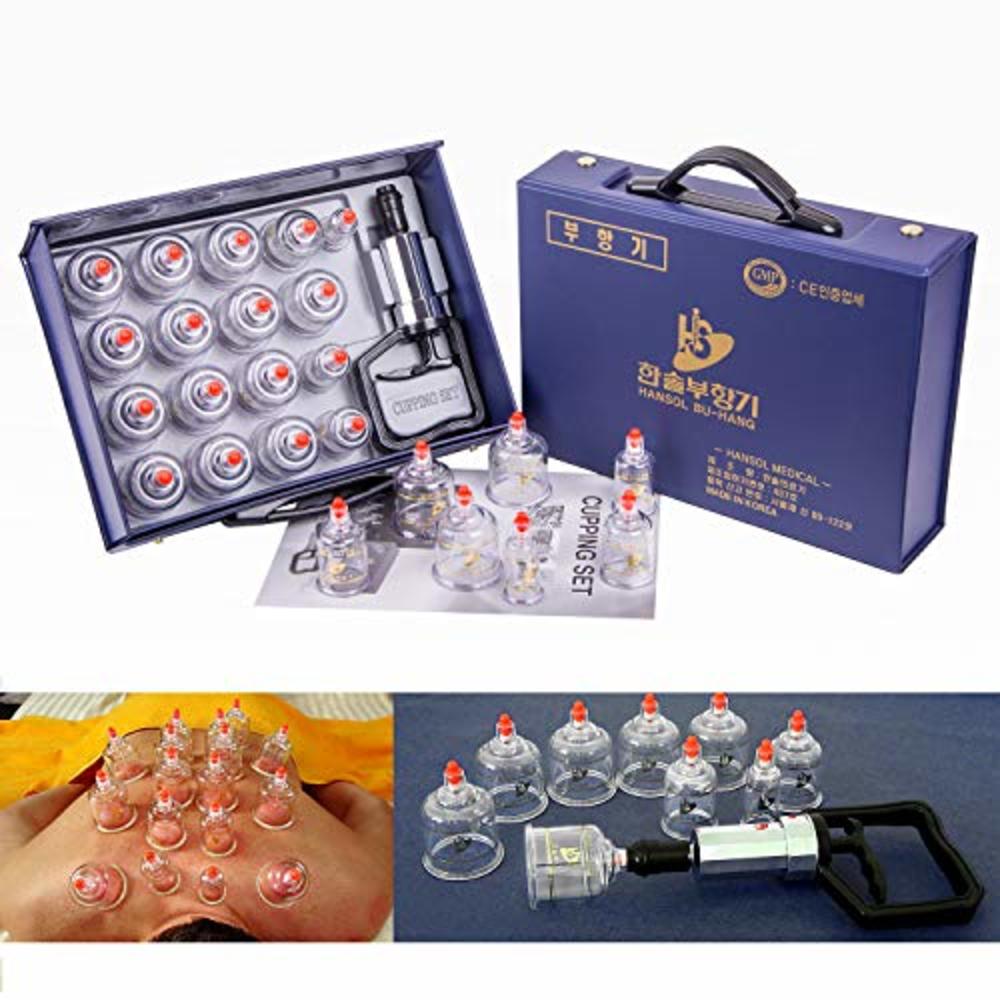 Hansol Medical Equip Hansol Cupping Therapy Equipment Set with Pumping Handle 17 Cups (Made in Korea)