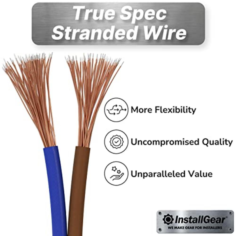 InstallGear 14 Gauge AWG 100ft Speaker Wire True Spec and Soft Touch Cable - Blue/Black (Great Use for Car Speakers Stereos, Hom
