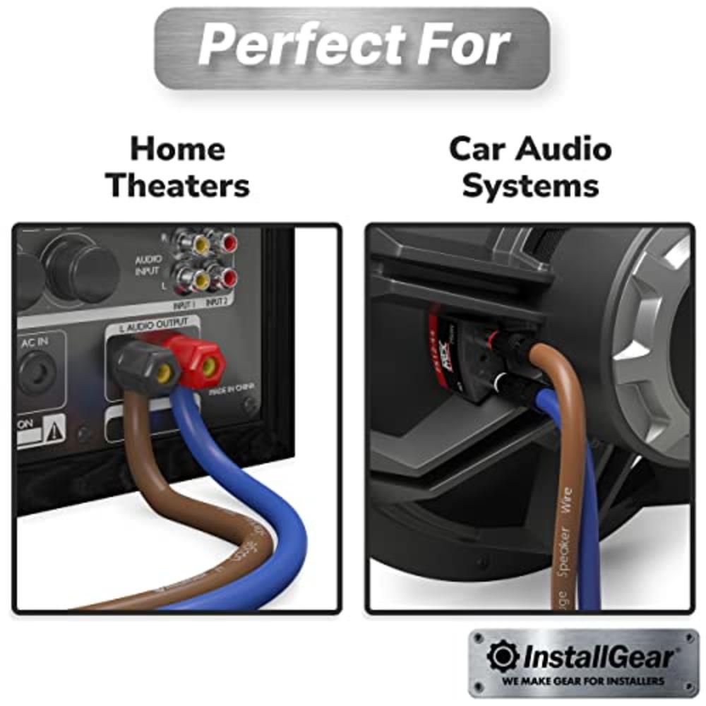 InstallGear 14 Gauge AWG 100ft Speaker Wire True Spec and Soft Touch Cable - Blue/Black (Great Use for Car Speakers Stereos, Hom