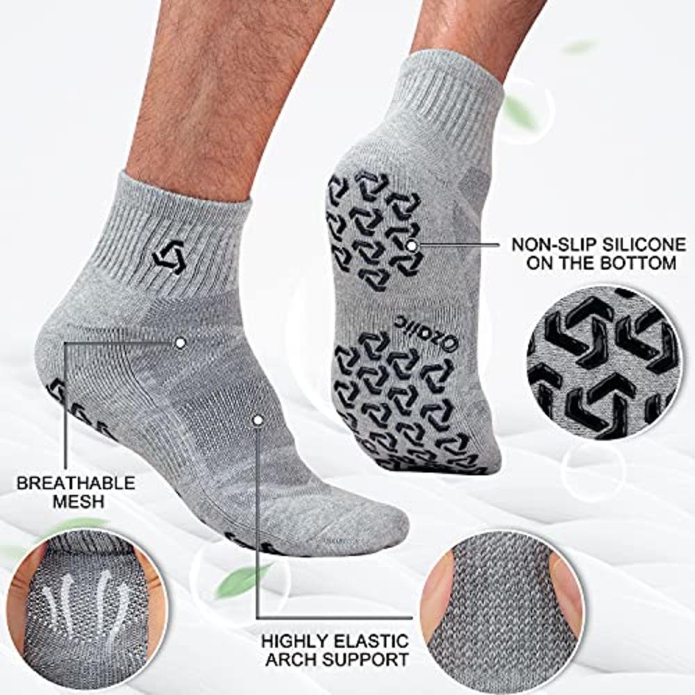 Ozaiic Mens Non-Skid Cushion Yoga Socks, Non-Slip Pilates, Barre, Bikram  Fitness Slipper Hospital Socks