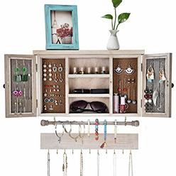 X-cosrack Rustic Hanging Jewelry Organizer,Wall Mounted Mesh Jewelry Holder,for Necklaces,Earings, Bracelets,Ring Holder,with Re