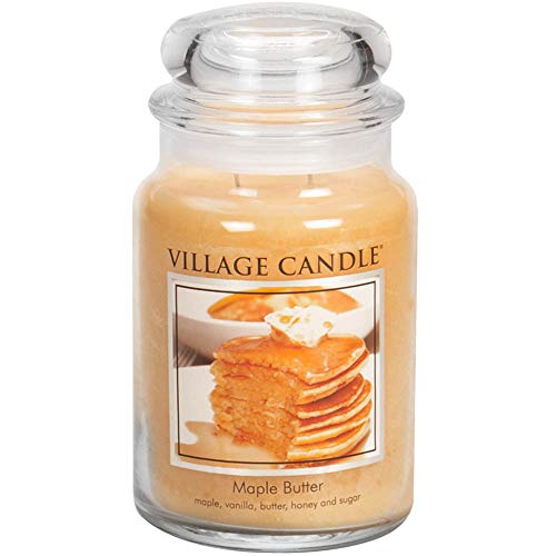 Village Candle Maple Butter Large Glass Apothecary Jar Scented Candle, 21.25 oz, Yellow, 21 Ounce