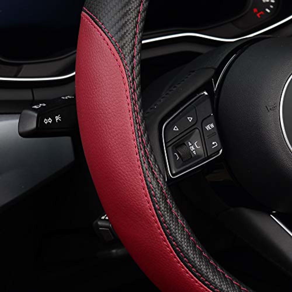 LABBYWAY Microfiber Leather Car Steering Wheel Cover, Universal 15 Inch Anti-Slip Wheel Protector (Claret)