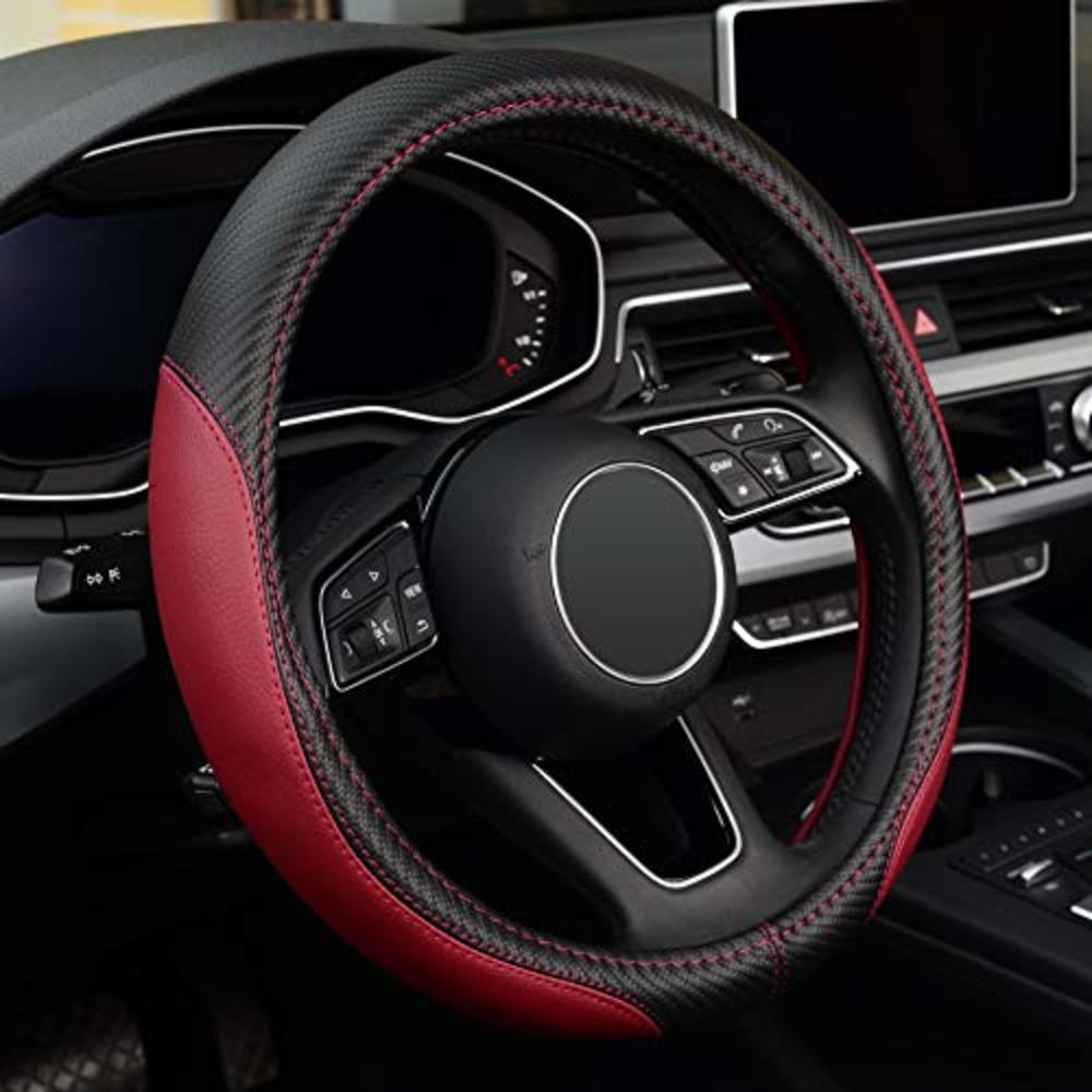 LABBYWAY Microfiber Leather Car Steering Wheel Cover, Universal 15 Inch Anti-Slip Wheel Protector (Claret)