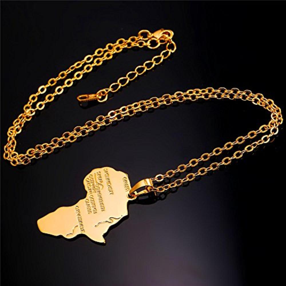 U7 Africa Pendant 18K Real Gold Plated Unisex Women Men Fashion African Map Pendant Necklace Hiphop Jewelry