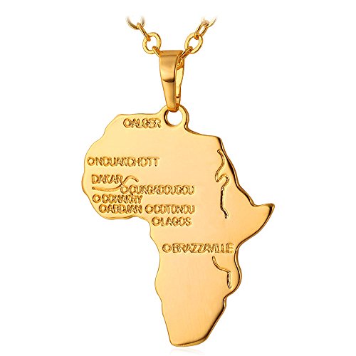 U7 Africa Pendant 18K Real Gold Plated Unisex Women Men Fashion African Map Pendant Necklace Hiphop Jewelry